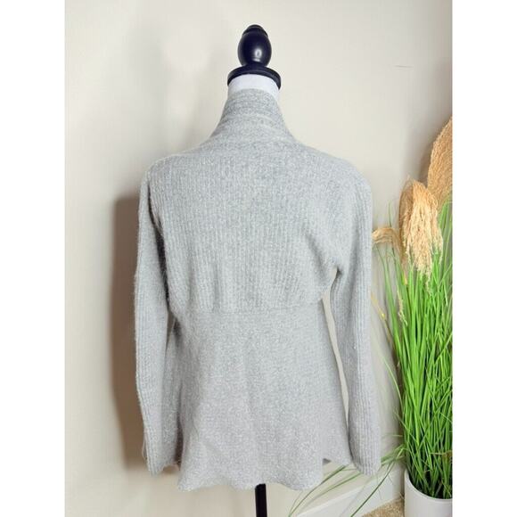 Sarah Spencer Angora Rabbit Hair Quiet Luxury Cardigan Soft Gray Asymmetrical M - Picture 4 of 5
